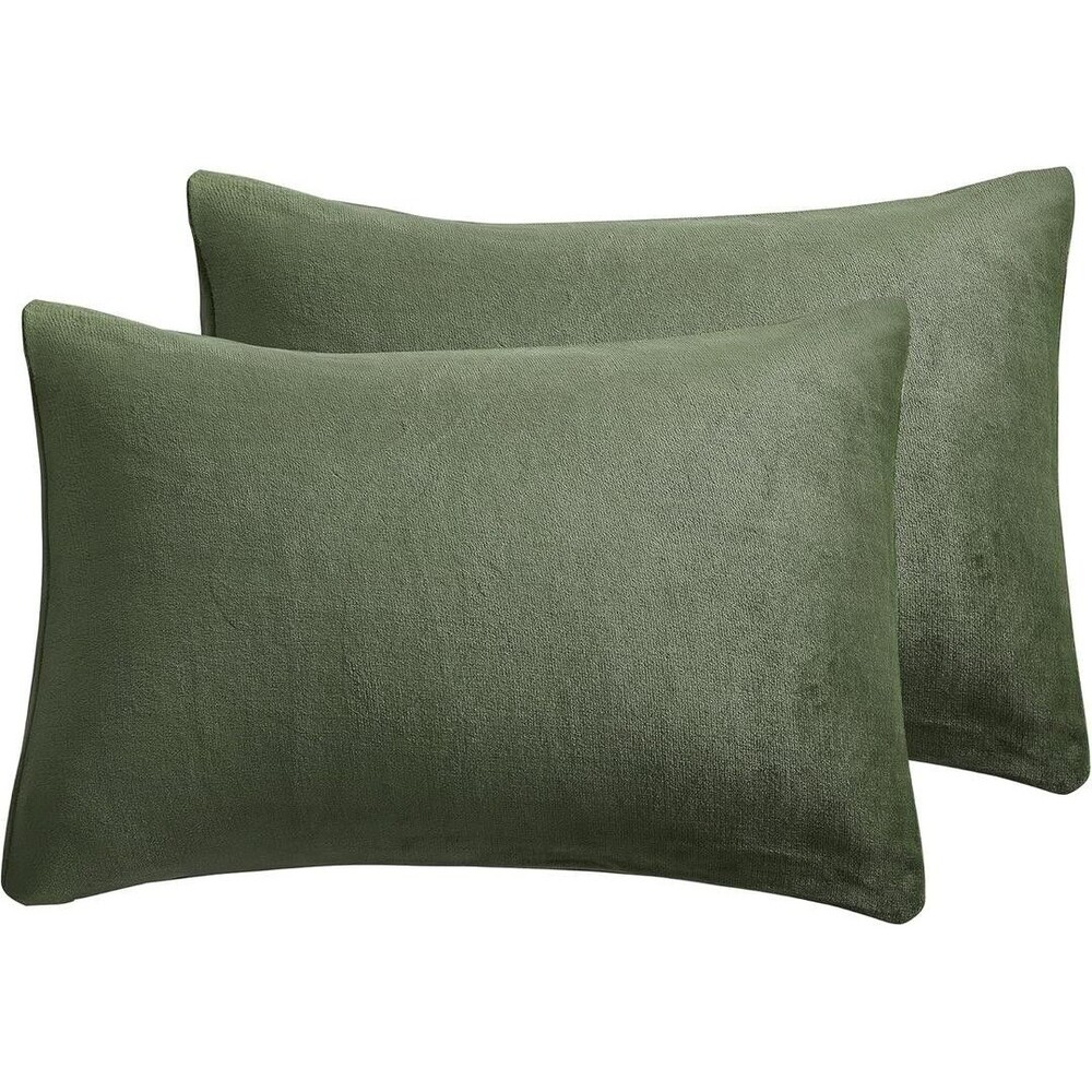 JELLYMONI 2 Pack Green Velvet Pillowcases King Size - Ultra Soft Flannel Pillow
